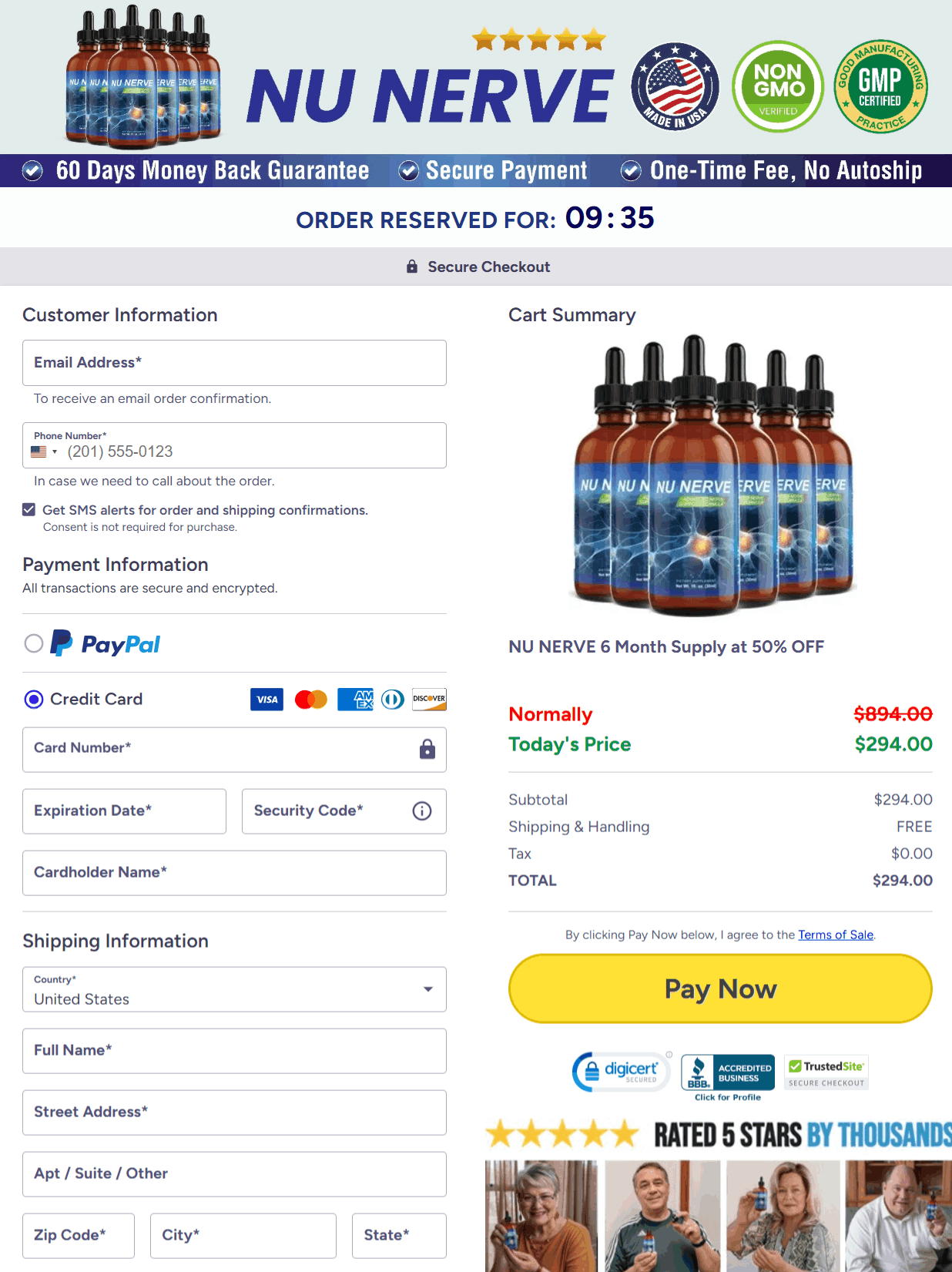 NuNerve Checkout page
